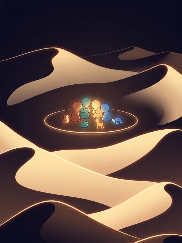 The family in the Halo era — points of light in a vast, calm landscape long after, and it’s beautiful